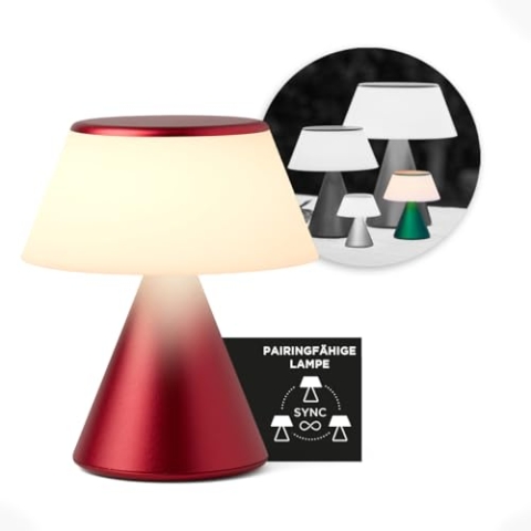 Lexon LUMA M LED-Schreibtischlampe, kabellose Tischlampe mit Dimmfunktion und Multi-Lampen-Synchronisation, 9 Lichtfarben für Büro, Schlafzimmer und Nachttisch, Dunkelrot