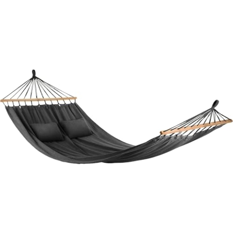 Outtec Hängematte mit 2 Kissen - 200x150 cm, bis 200kg, für 2 Personen - XXL Hammock für Outdoor, Garten, Balkon - für Kinder und Erwachsene (Graphit)