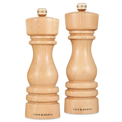 Cole & Mason H233008 London Salz und Pfeffermühle, 2er Set Manuell mit Einstellbar, Holz, 18cm, Precision+ mit Keramikmahlwerk und Carbonmahlwerk, Gewürzmühle, Mühlen für Salz, Pfeffer, Gewürze