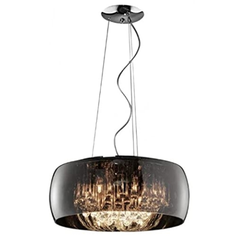 Dekorative Pendelleuchte VAPORE mit rauchfarbigem Glasschirm & bernsteinfarbigem Dekobehang, Ø50cm