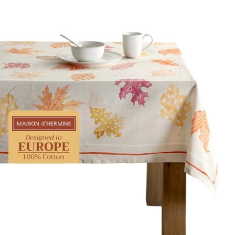 Maison d' Hermine Colors of Autumn 100% Baumwolle Tischdecke für Küche | Abendessen | Tischplatte | Dekoration Parteien | Hochzeiten | Thanksgiving/Weihnachten (Rechteck, 140cm x 180cm)
