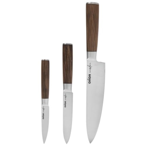 orion group Küchenmesser-Set Messerset aus Edelstahl Set 3-teilig WOODEN