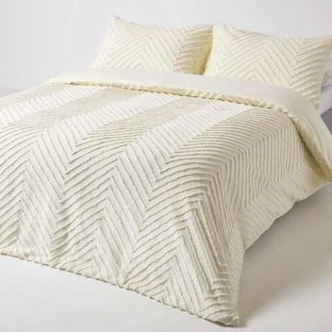 Homescapes Perkal-Bettwäsche 200x200 cm, Tufting Bettwäsche Off White, Boho Bettwäsche mit Chevron-Muster