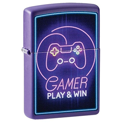 ZIPPO – Game Design Play & Win - Deep Purple Matte - Color Image- Sturmfeuerzeug, nachfüllbar, in hochwertiger Geschenkbox