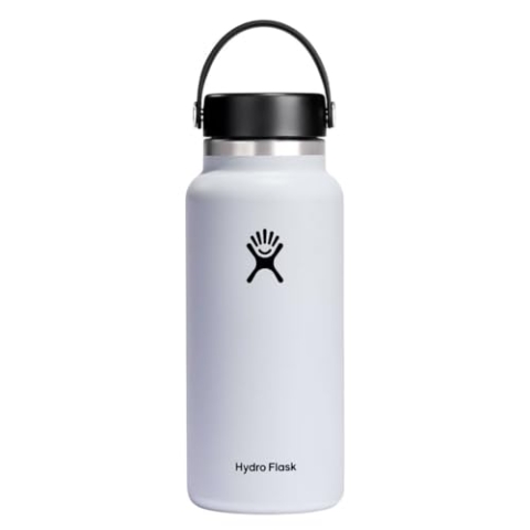 HYDRO FLASK - Trinkflasche 946ml (32oz) - Isolierte Wasserflasche aus Edelstahl - Sportflasche mit auslaufsicherem Flex Cap-Deckel & Gurt - Thermoflasche Spülmaschinenfest - Größe Öffnung - White