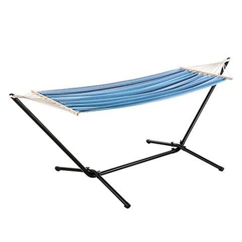 [en.casa] Hängematte Surte Hängeliege mit Gestell Hängeschaukel Liegefläche 200 x 100 cm Indoor Outdoor Belastbarkeit 120 kg Blau gestreift