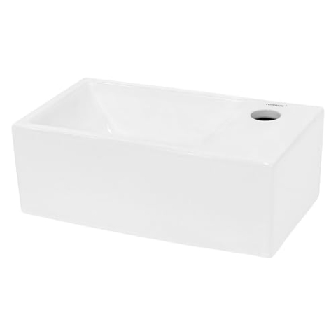 ECD Germany Waschbecken Waschtisch aus Keramik in Weiß 350x205x125 mm Eckig, Hahnloch rechts, Aufsatzbecken Aufsatzwaschbecken Handwaschbecken Aufsatzwaschtisch Waschschale Waschplatz Handwaschbecken