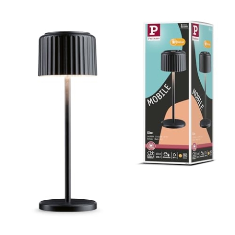 Paulmann 94878 Solar LED Akkuleuchte Else IP44 2700K Schwarz 250lm USB-C Akku mobile Tischleuchte