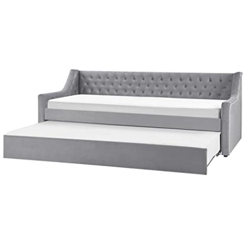 Beliani Platzsparendes Tagesbett Samtstoff grau 90 x 200 cm mit Lattenrost Montargis