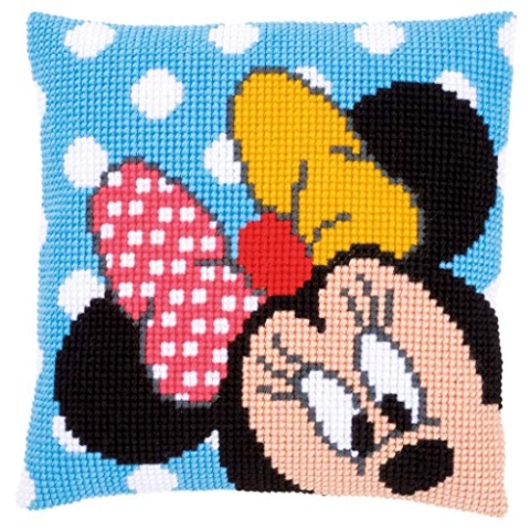 Vervaco WD Kreuzstichkissen Minnie Kreuzstickpackung vorgedruckt, Stramin, weiß, 40 x 40 x 0,3 cm