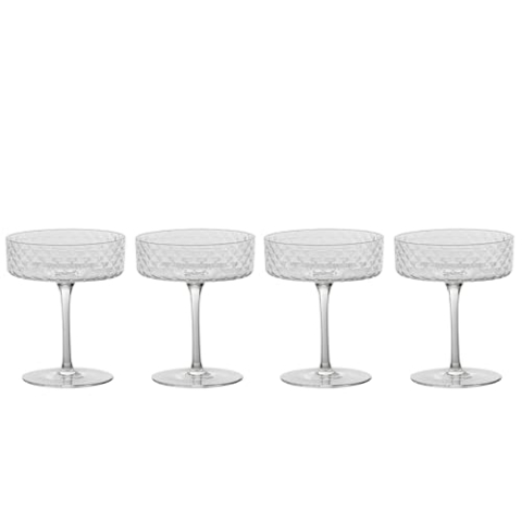 Zafferano Veneziano Mixology Glas für Cocktails Longdrinks Spirituosen | 4 Stück | Facetten Muster | mundgeblasen | Handarbeit (Goblet (VN01700))