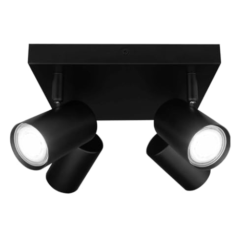 Ledvion - LED Deckenstrahler, Schwarz 4-lights, Dimmbare, 5W, 6500K, Quadrat, GU10 Fassung, IP20, Kippbar, inkl. GU10 Lampe