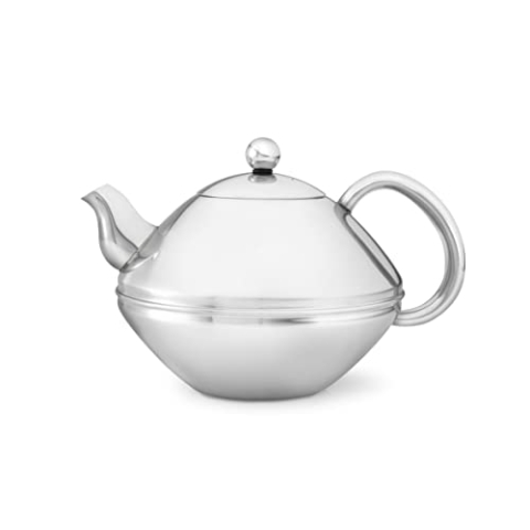 Bredemeijer Flache glänzende doppelwandige Edelstahl Teekanne 1.4 Liter