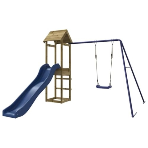 vidaXL Spielturm, Klettergerüst mit Rutsche Schaukel, Kinder Kletterturm mit Holzdach, Spiel-Zubehör für Garten, Holz Spielplatz, Imprägniertes Kiefernholz