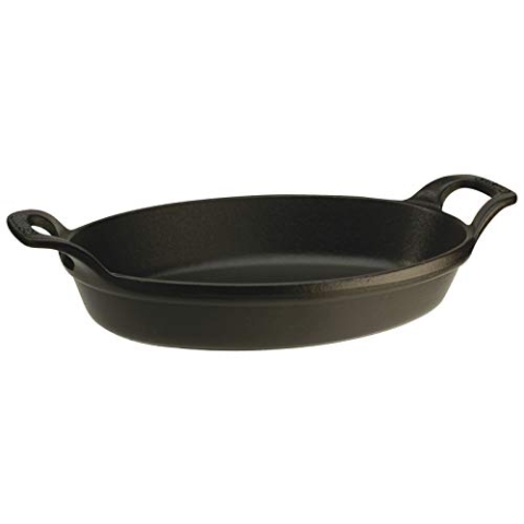 STAUB Ofenform/Servierplatte/Auflaufform, oval mit 2 Griffen, 37 cm, 3,7 L, Gusseisen, Für alle Herdarten inkl. Induktion & Backofen, stapelbar, Schwarz