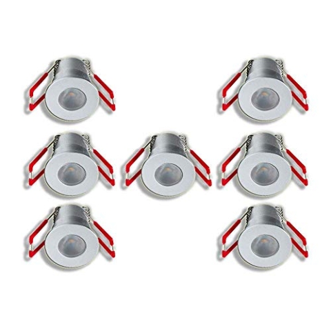 3W LED Mini Einbaustrahler, 3000K Warmweiß, Dimmbar, Aluminium, IP65 Schutz für Innen- und Außenbeleuchtung, Terrassenüberdachung, Badezimmer, etc (Silber, 7x Minispot)