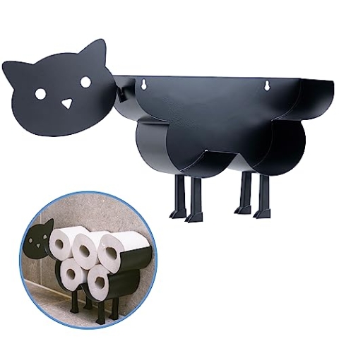 Sanics Ersatzrollenhalter Freistehend - WC Papierhalter Hängend - Wandhalterung - Katze - Toilettenpapierhalter Tiere - Schwarz