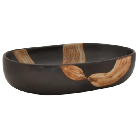 vidaXL Aufsatzwaschbecken, Oval Waschbecken mit Muster, Handgefertigt Waschtisch Waschschale für Badezimmer, Handwaschbecken Spülbecken, Schwarz 59x40x14 cm Keramik