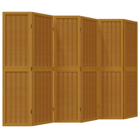 vidaXL Raumteiler 6-TLG., Paravent Faltbar, Trennwand für Innenbereich, Spanische Wand Sichtschutz Umkleide, Braun Massivholz Paulownia