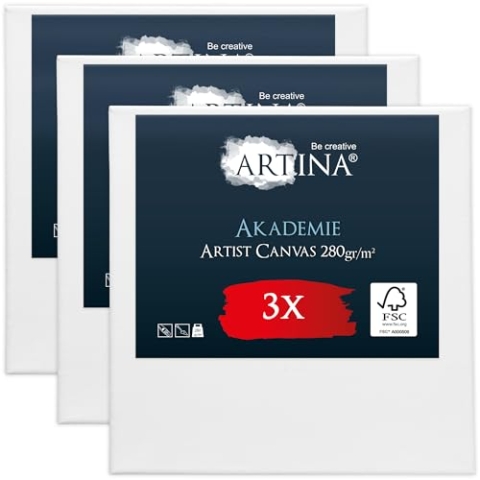 Artina FSC® 3er Set Keilrahmen Leinwand Zum Bemalen 80x80 cm - 100% Baumwolle Canvas Für Acrylfarben - Bespannte Leinwände Zum Malen
