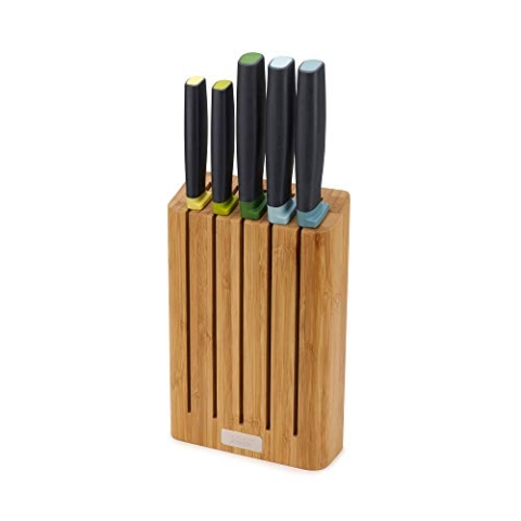 Joseph Joseph Elevate Messer 5-teiliges Elevate Messerset mit schlankem Messerblock aus Bambus