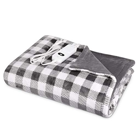 Navaris XXL Elektrische Poncho Heizdecke - 180x130cm 3 Wärmestufen Abschaltautomatik waschbar - Kuschelige Wärmedecke Grau Weiß