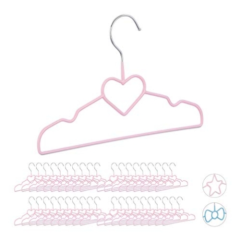 Relaxdays 40 x Kinderkleiderbügel Herz, Drahtbügel, Babybügel, dekorativ & platzsparend, Kinderbügel Metall, 30 cm, rosa
