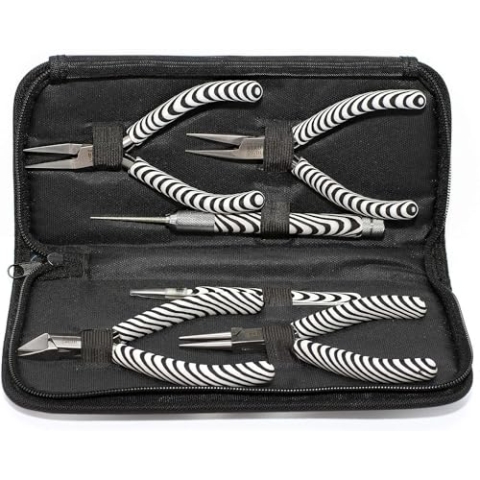 The Beadsmith 6-teiliges Zebra-Werkzeugset zur Schmuckherstellung mit Zange und Pinzette