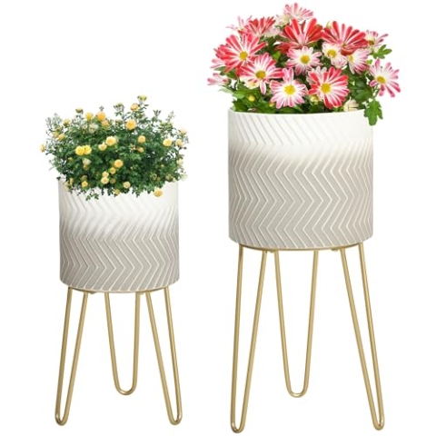 Outsunny 2er-Set Pflanzenständer, 52/67 cm hoch Blumenständer für Innen Außen, Blumenhocker aus Metall, Blumentopfständer für Wohnzimmer, Garten Balkon Deko, Grau