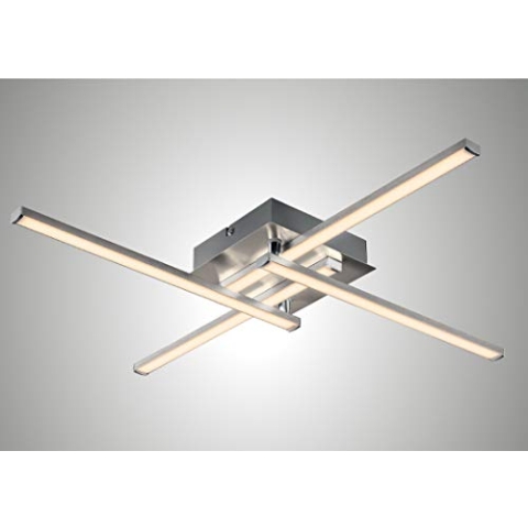 Trango 3127 Design LED-Deckenleuchte dimmbar Serie *STRAIGHT* 4 Flammen I modern & chic I in Linienform I 2 Arme schwenkbar I Deckenlampe I 4x 5 Watt LED Modul 3000K warm-weiß I Nickel matt & Chrom