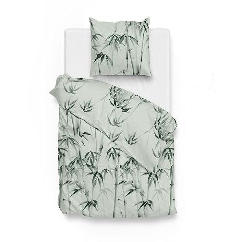 Zo!Home Mako-Satin Bettwäsche 135x200 Lani Green Bambus Blätter grün