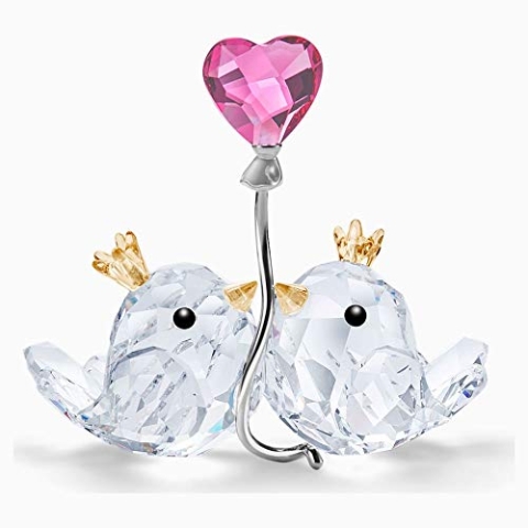 Swarovski 5492226 Unzertrennliche Vögel, Rosa Herz, Kristall, Mehrfarbig, 7,4cm