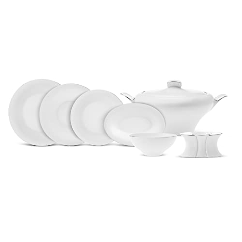 Karaca Fine Pearl Extra Argento 62-Teiliges Geschirrset für 12 Personen, Porzellan Geschirr set Servierteller aus Porzellan Feine Perle,Tafelservice,Frühstücksset Porzellan