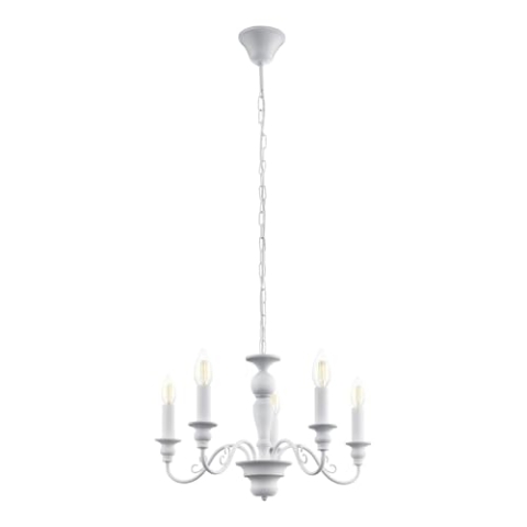 EGLO Pendelleuchte Caposile, 5 flammiger Kronleuchter Vintage, Landhausstil, Shabby Chic, Hängelampe aus Stahl in Weiß, Esstischlampe, Wohnzimmerlampe hängend mit E14 Fassung
