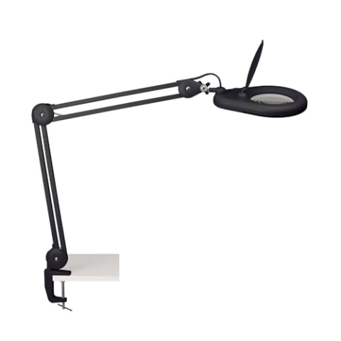 LED-Lupenleuchte MAULviso, Schwarz, Metall, Klemmfuß, 1, 75-fache Vergrößerung, 2120 Lux, Tageslichtweiß