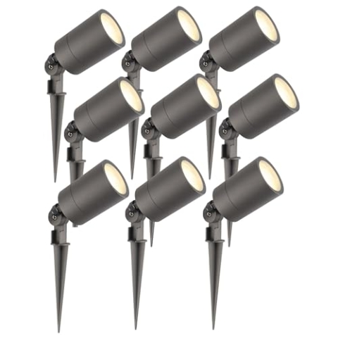 Ledvion - 9X LED Gartenstrahler, Anthrazit, IP65, 5W, 2700K, 2M Kabel, LED Spots, Gartenspots