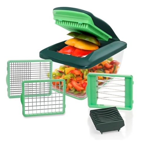 Genius Nicer Dicer Chef S Kombi-Set Premium (7 Teile) in grün mit Hobeleinsatz Gemüsehobel Gemüseschneider Tomaten-Gemüse-Schneider - einfach & schnell Gemüse schneiden