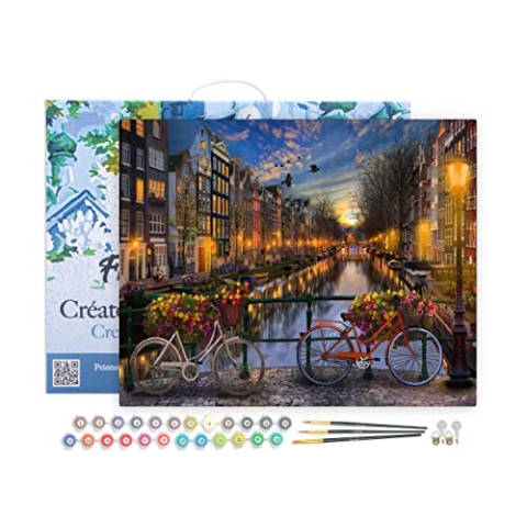 Figured'Art Malen Nach Zahlen Erwachsene Mit Rahmen Kanal Amsterdam - Paint by Numbers Basteln DIY Bastelset 40x50cm Leinwand gespannt auf Holzrahmen