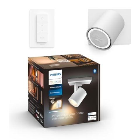 Philips Hue White Ambiance Runner 1er Spot + Dimmschalter weiß, inkl. 1x5W GU10 LED Lampe, dimmbar, alle Weißschattierungen, steuerbar via App, kompatibel mit Amazon Alexa (Echo, Echo Dot)