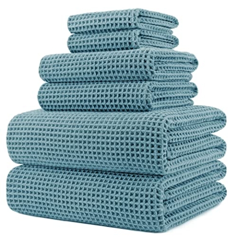Polyte Übergröße, 152,4 x 76,2 cm, schnell trocknend, fusselfreie Mikrofaser-Badetuch-Set, 6-teilig (grün, Waffelgewebe)