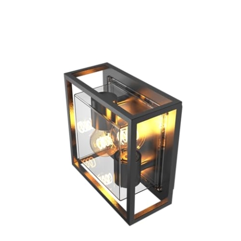 CALEX LED Wandleuchte Bologna, 2x E27, IP44 Spritzwassergeschützt, Schwarz, Aluminium, Industriell, Modern