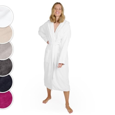 Blumtal Bademantel Damen Frottee in M aus 100% Baumwolle - OEKO-TEX zert. Sauna Bademantel Damen Baumwolle aus Velour & Frottier- extra saugstarke Bathrobe Women - Morgenmantel mit Kapuze- Weiß