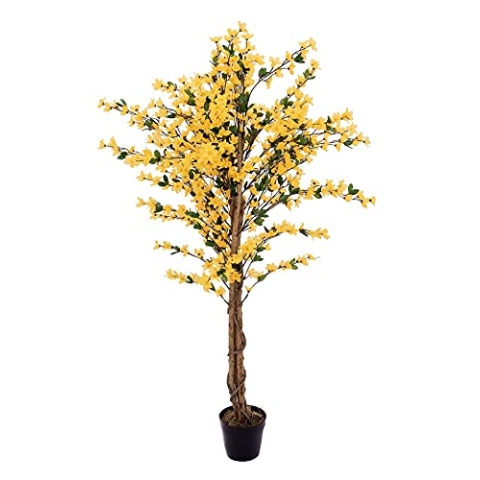 EUROPALMS Forsythienbaum mit 3 Stämmen, Kunstpflanze, gelb, 150cm | Blühender Forsythienbaum