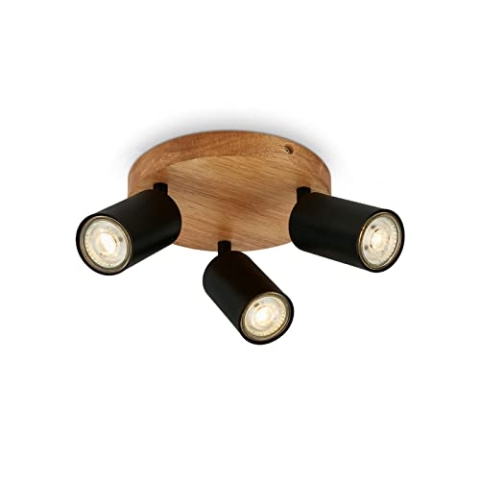BRILONER - Deckenlampe Vintage schwenkbar, Holzbasis, GU10 Fassung, max. 9 Watt, Deckenleuchte, Lampe, Wohnzimmerlampe, Schlafzimmerlampe, Küchenlampe, Deckenstrahler, 19x8,5 cm, Schwarz