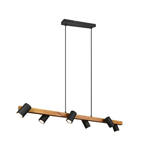 Trio Leuchten Pendelleuchte Marley 312490632,Metall Schwarz matt, Holz, exkl. 6x GU10