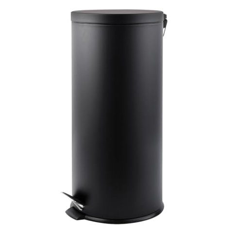MSV Treteimer für die Küche, Edelstahl, 30 l, Schwarz matt, Black, 29,5x63,5cm