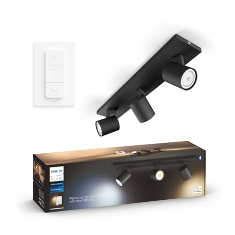 Philips Hue White Ambiance Runner 3er Spot, schwarz, GU10 inkl. Dimmschalter, dimmbar, alle Weißschattierungen, steuerbar via App, kompatibel mit Amazon Alexa (Echo, Echo Dot)