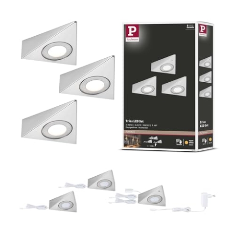 Paulmann 92125 LED Unterschrankleuchte Trias inkl. Näherungsensor 3er-Set 3000K 2,7W 135x132mm 185lm Eisen gebürstet Möbelaufbauleuchte