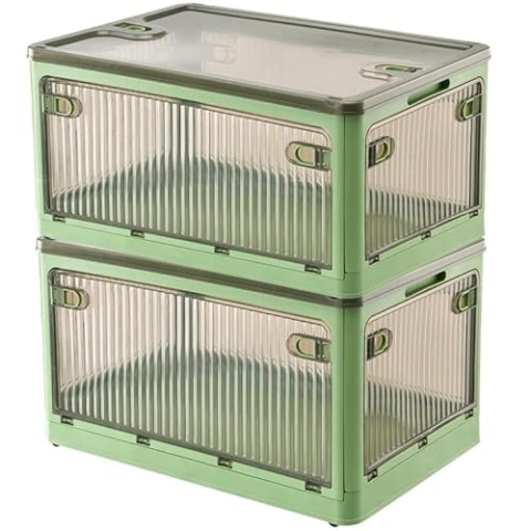 Creahaus 2Pack Aufbewahrungsboxen mit Deckel, 28L Faltbare Kisten Aufbewahrung mit Rollen, zusammenklappbare Aufbewahrungsbox mit fünf Türen, Spielzeug Organizer Container