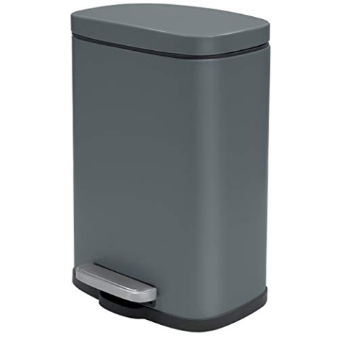 Spirella Mülleimer, Abfalleimer, Treteimer für die Küche, 12 Liter, Softclose, Inneneimer aus Kunststoff, mit Fußpedal Grau, Legierter Stahl, Gris Mat